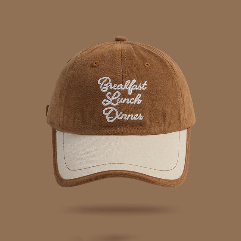 Contrasting color splicing soft top hip hop baseball cap men's and women's three-dimensional embroidery wide brim cap showing small face