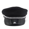 Internet Celebrities Ins Black Pu Hat Ladies Trendy Hat Chain Leather Stitching Navy Hat Curved Brim Octagonal Hat