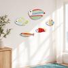 Children Room Fish Decor 5Pcs Wooden Wall Decor, Rainbow Striped Tropical Ornaments with 3D Art Embossed Texture, Lightweight Coastal Hangings
