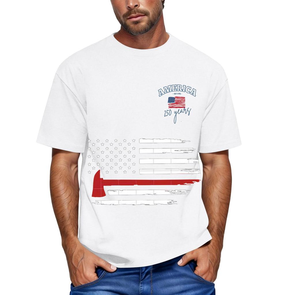 Men's loose and casual flag letter print T-shirt short-sleeved top