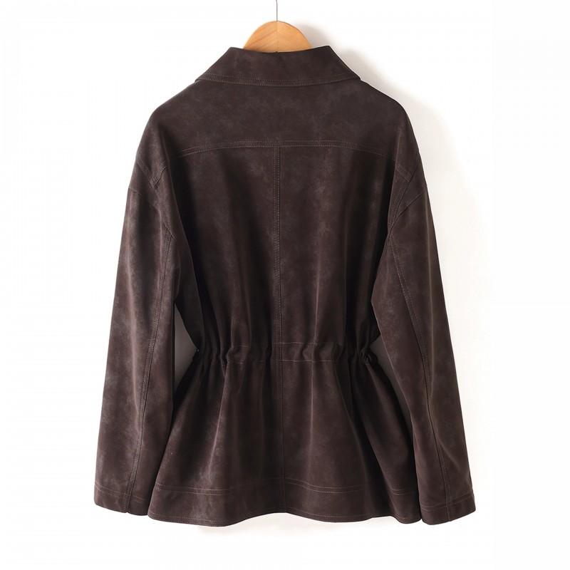 Womens 2026 Faux Lamb Leather Trench Coat With Lapel Collar Waist Belt Plus Size Elegant Outerwear