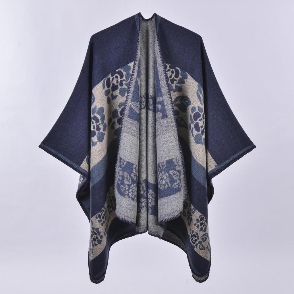 Versatile Plaid Women's Faux Cashmere Shawl: Ethnic Style Slit Cape for Autumn/Winter