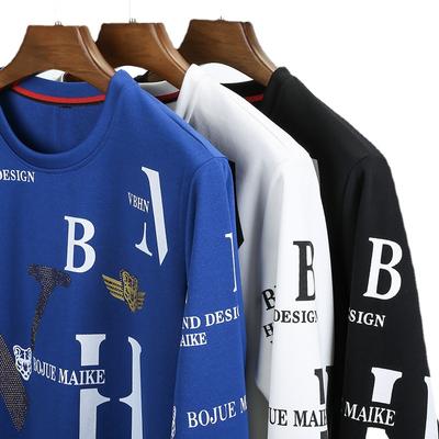 Spring and Autumn Letter Print Sweatshirt Fashionable Casual New Round Neck Pullover Men's Long-sleeved Top