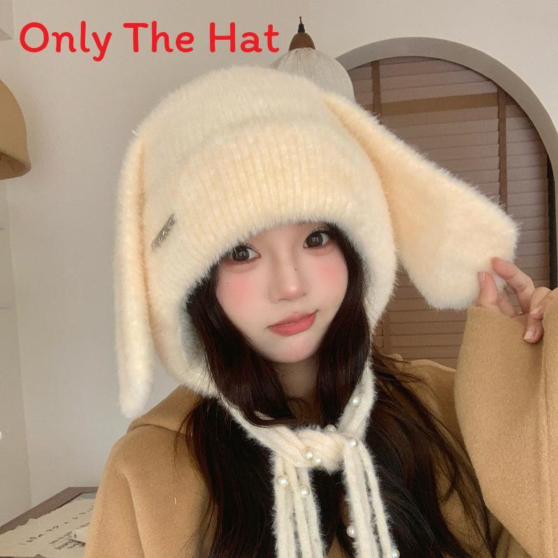 Winter Plush Bunny Ear Beanie With Knit For Girls And Kids