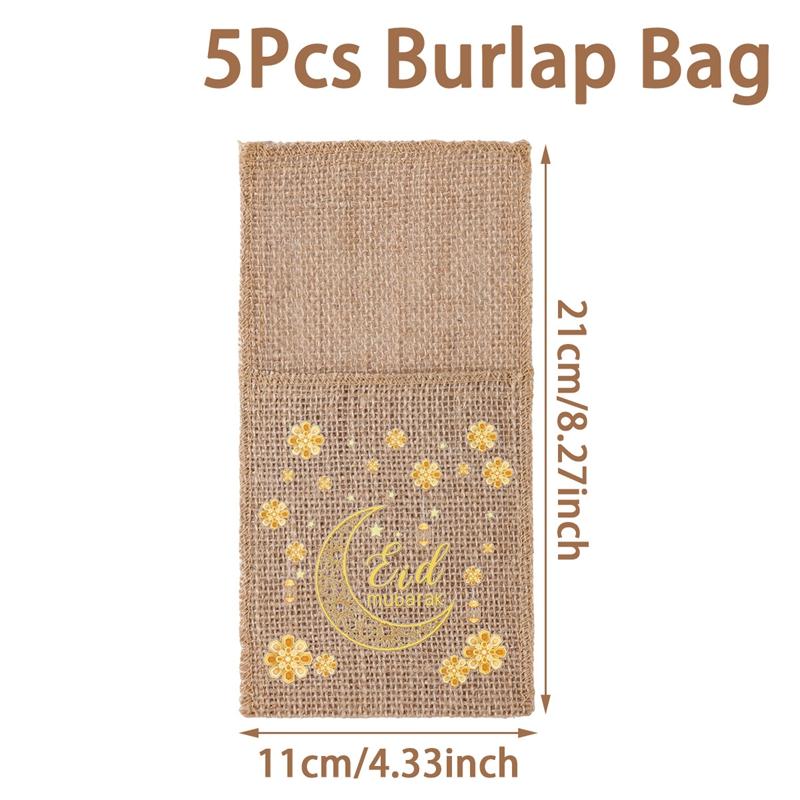 

EID Mubarak Decoration Burlap Cutlery Bag Ramadan Decor 2025 Cutlery Bag Ramadan Kareem Islamic Muslim Party Eid Al Adha Gifts
