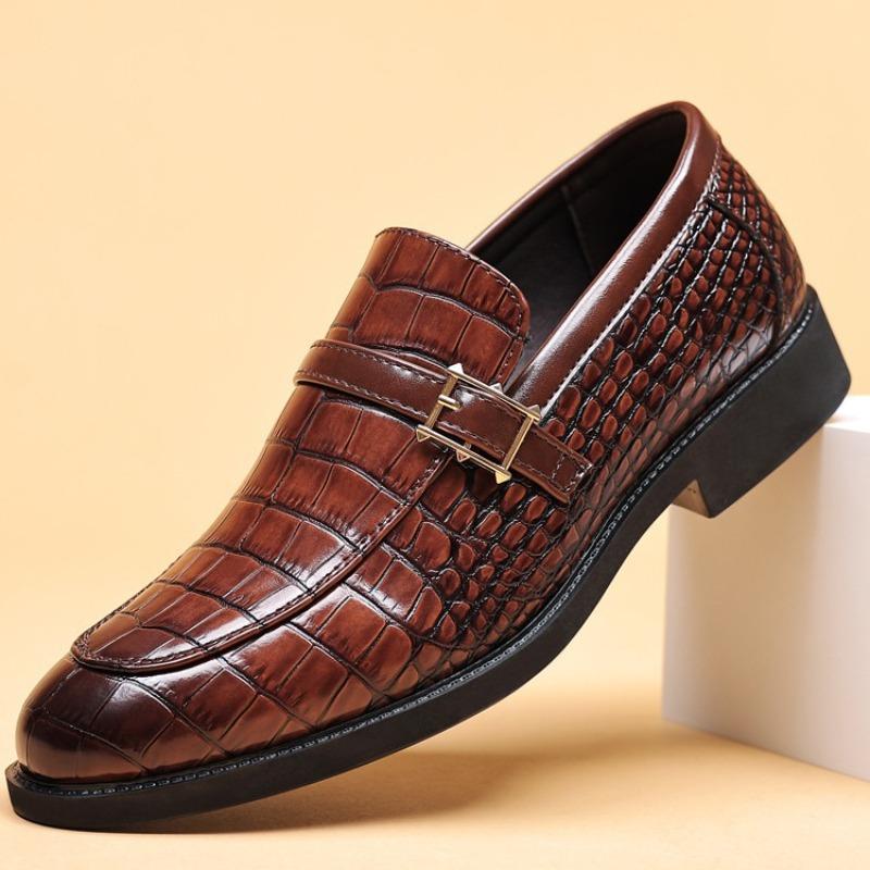 Leather Shoes Men's Business Dress Casual Shoes Crocodile Pattern Men's Pedal British Pointed Casual Large Size Shoes