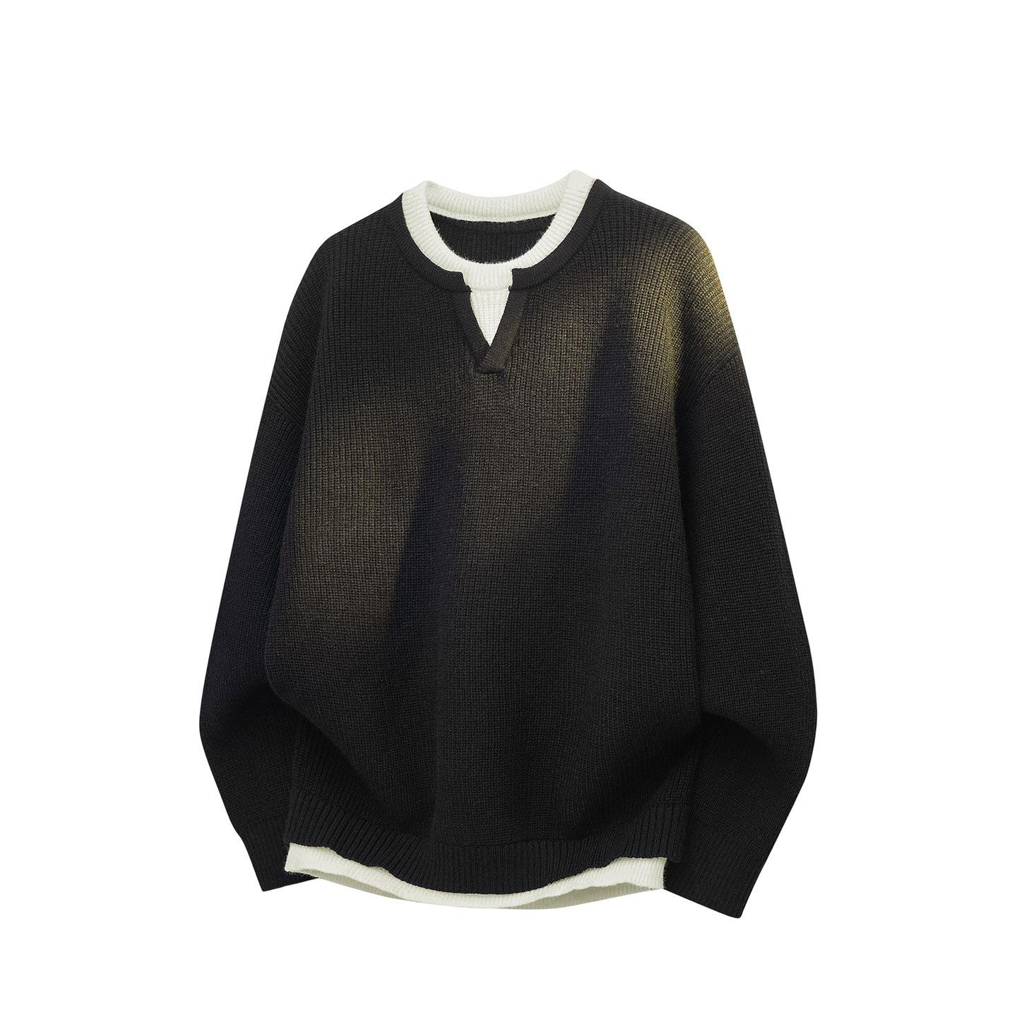 

Men s Lazy Style Two-Piece Knit Sweater: Winter Loose Pullover Cardigan with Round Neck Inner Layer Shirt XL чорний
