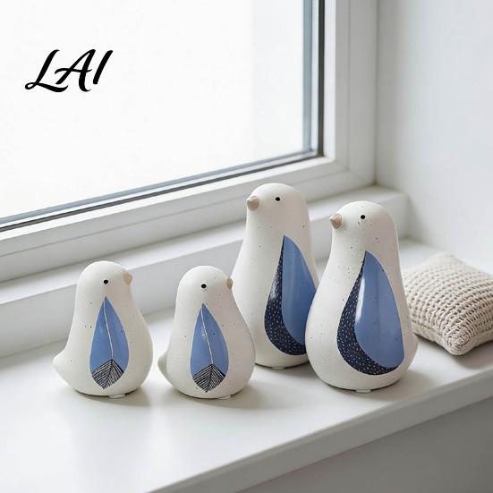 Smooth Glazed Ceramic Ornament Nordic Bird Figurine Decorative Ornament Modern Minimalist Natural Agility Home Decor Pieces Sculpture for