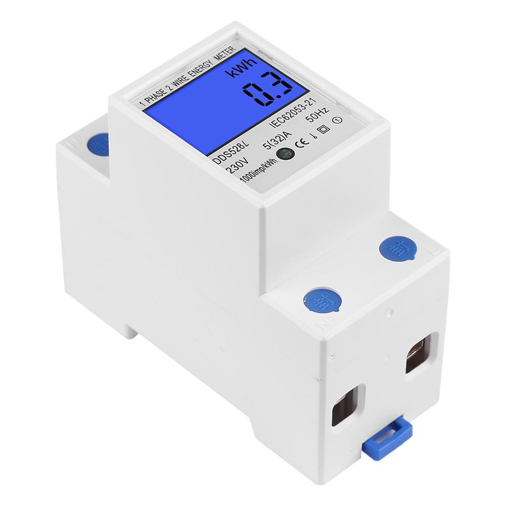 5 32A 230V 50Hz LCD Backlight Single Phase Energy Meter Watt KWh Meter DIN Rail Mounting