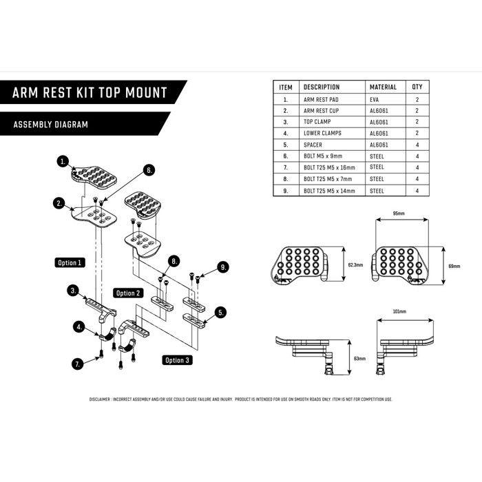 Accessoires Vélo - RIDEFARR - Arm Rest Kit Top Mount - Ergonomique - Compatible 31,8 mm - Léger