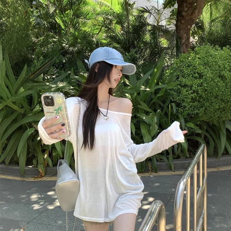 Chiffon Shirt Sunscreen Clothing Summer New Thin Micro-transparent Loose Pullover Air Conditioner Mesh Blouse Clothing