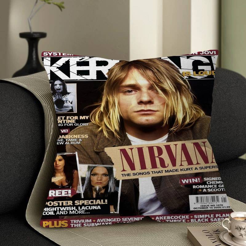 Nirvana Band Magazine Classic Anime Maple Design Cushion Cover Happy Autumn Harvest Decor Holiday Decorati Pillow Cover