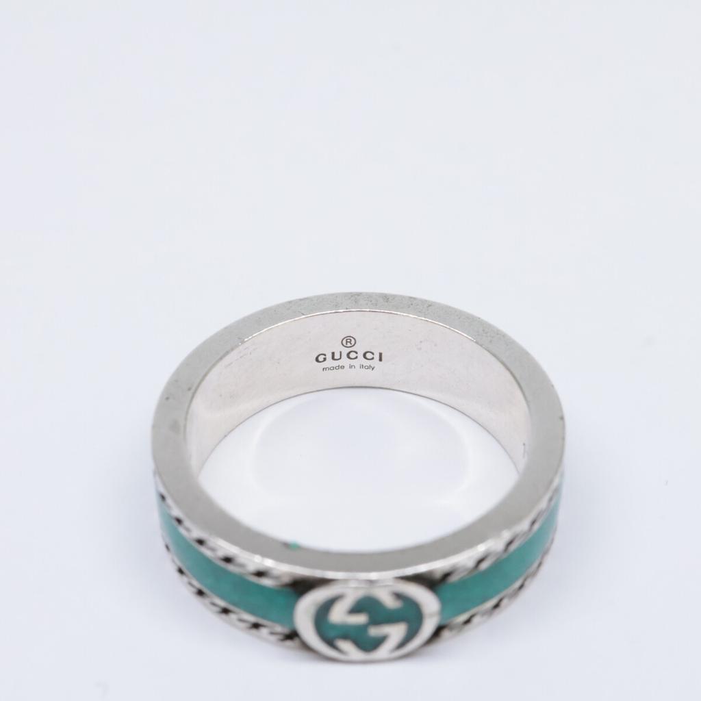 GUCCI Ag925 Interlocking Turquoise Enamel Ring ring 17 Turquoise / SilverUsed