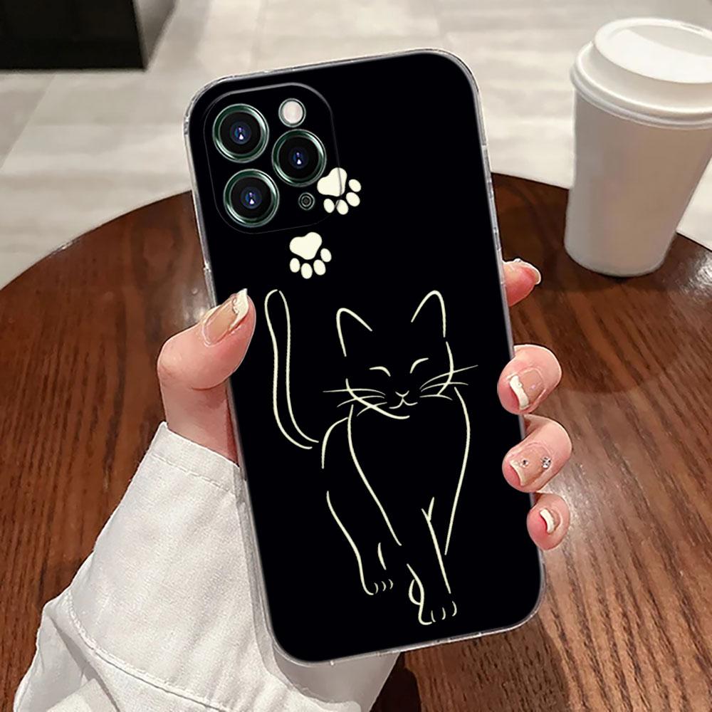Funny Cute Cat Line Art Transparent Case For Apple iPhone 17 16 15 14 13 12 11 Pro Max 16 Plus 16E 17Air 17Pro Phone Cover Funda