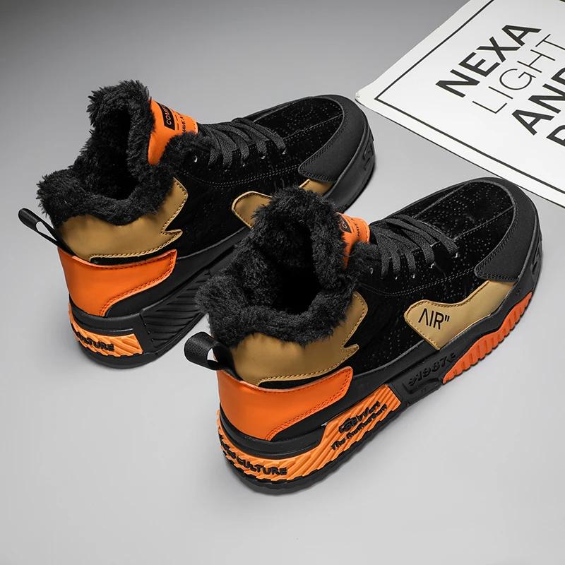 2024 Winter Leather Men's Warm High-top Casual Shoes, Outdoor Anti-skid Work Shoes, Comfortable and Versatile Men's Sports Shoes