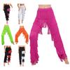Calças de Fantasia para Dança Latina Feminina P-3GG: Calças com Franjas e Borlas em Cores Contrastantes com Cintura Elástica para Chacha Tango Rumba
