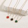 GEMCHIC Women's Four-Leaf Clover Enamel Stainless Steel Necklace with Gold Plating and Rhinestone Pendant
