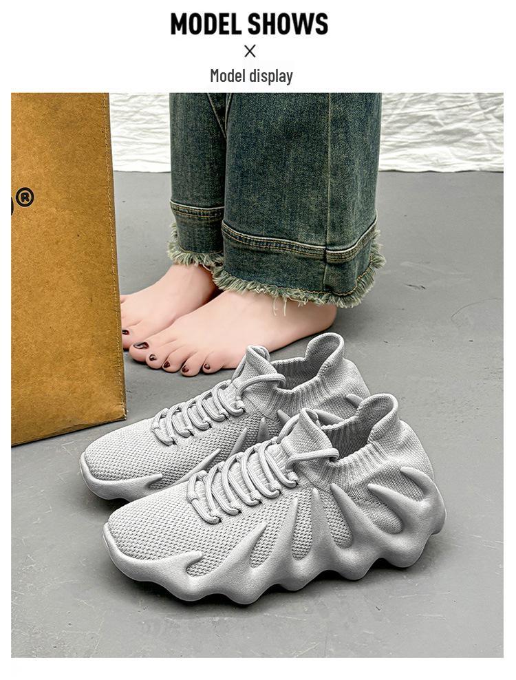 Letní dámské ponožkové tenisky Flyknit - Korejský styl, Všestranné, Ležérní trendy tatínkovské boty