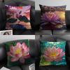 Lotus Mode Kissenbezug Natürliches Leinen Bio-Stoff Beidseitiger Druck Sofa Heimdekoration Geschenk Kissenhülle