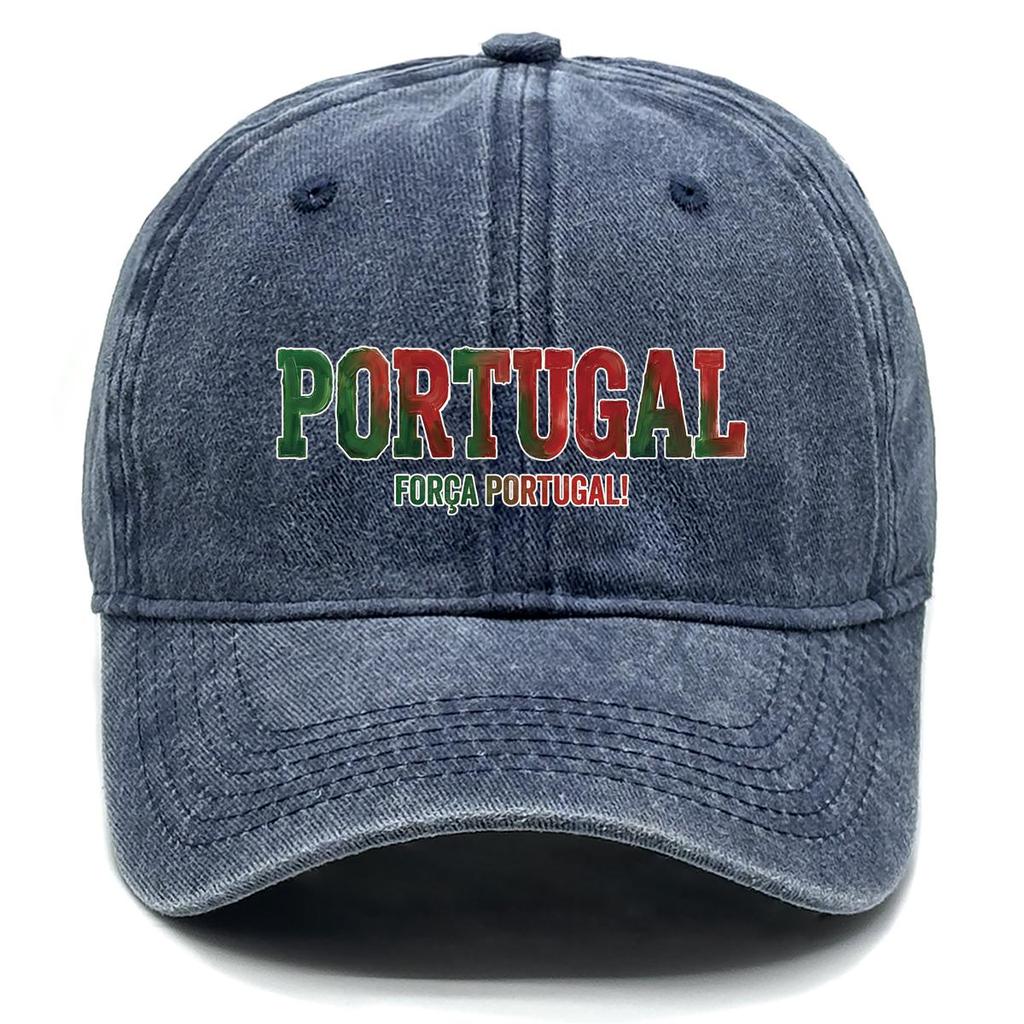 "PORTUGAL" "FORCA PORTUGAL" Flag Printed Baseball Hat , Adjustable Baseball Cap Curved Brim Retro Headwear Distressed Woman's Cap