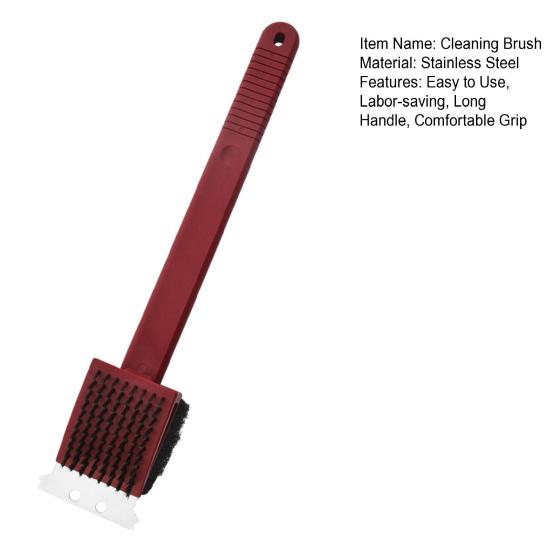 Cleaning Brush 3-in-1 Grill Scrubbing Brush Sponge Greasy Dirt Shovel with Hanging Hole Kitchen Long Handle Brush BBQ Tool