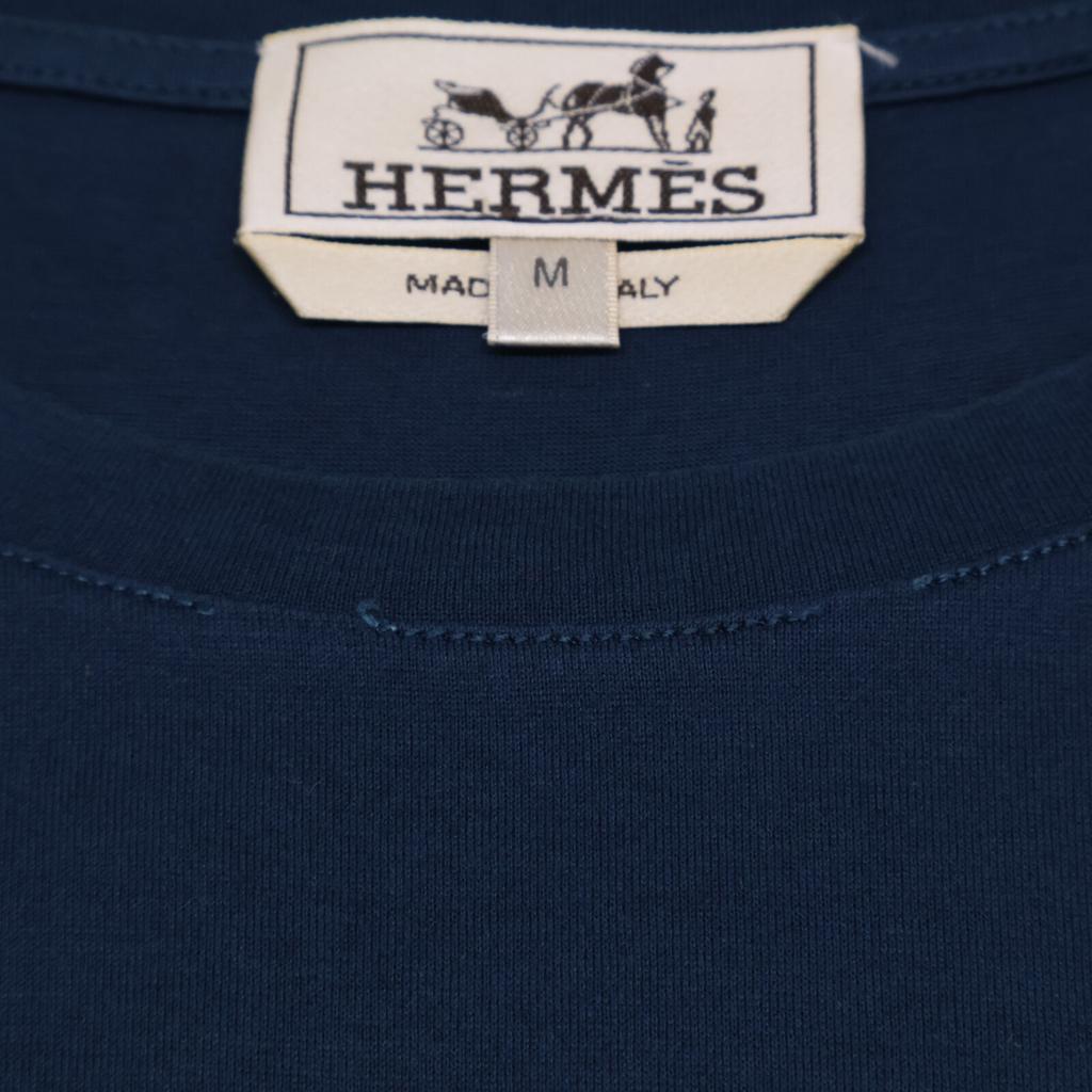 Hermes 100% Cotton Printed T-shirt Tops M NavyUsed