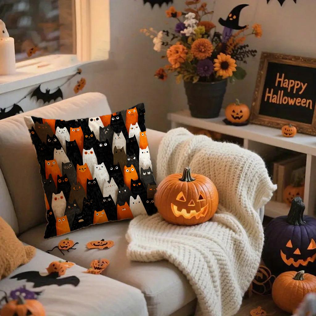 Halloween Cat Patterned Pillowcasesuitable For Sofa Car Bedroom Decorative Cushion Cover Pillow Cover