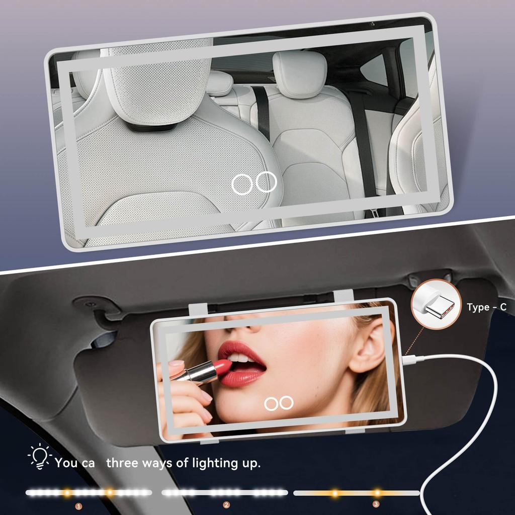 Feisate Car Sun Visor Mirror with LED Makeup Mirror Stepless Universal Design White Lights, Retrofittable, Compatible, Dimming, (Passenger
