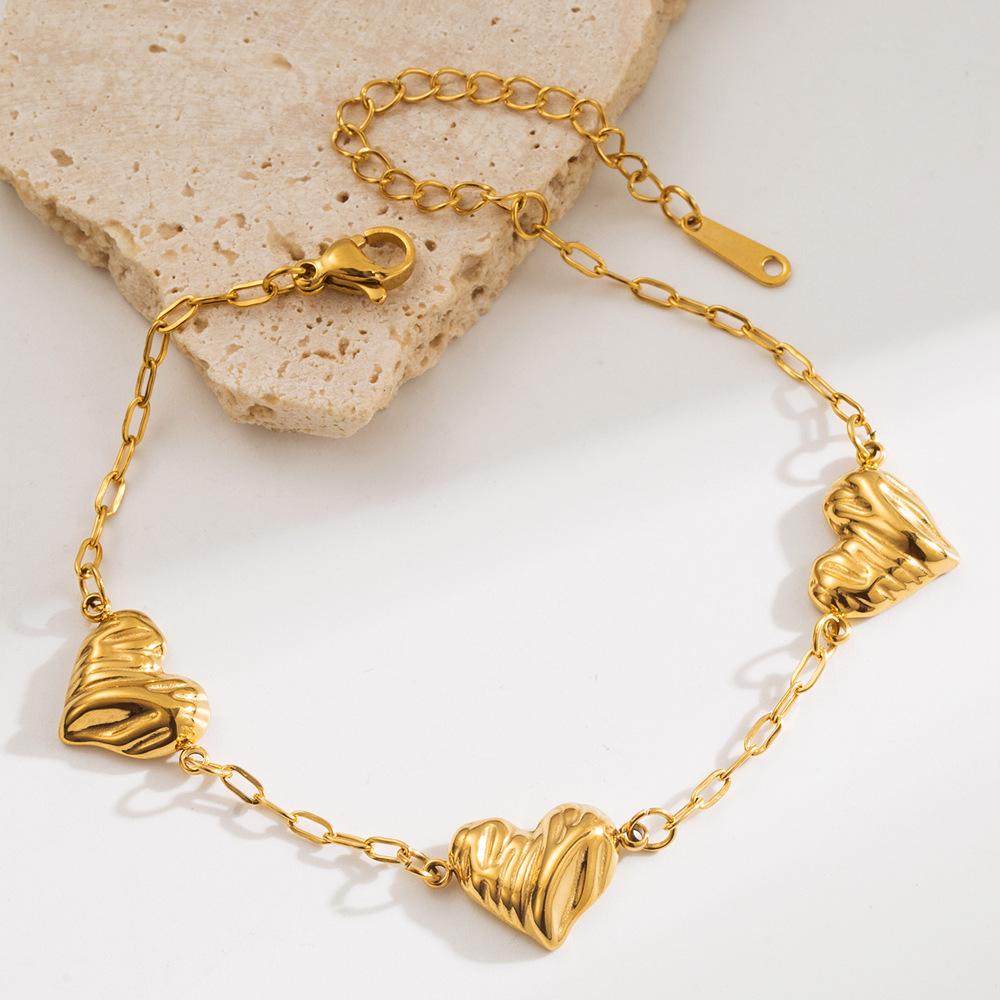 JYL TS Bracelet Minimalist  Heart Star Pendant Enhances Elegance & Positive Energy concave convex love heart пшеничный