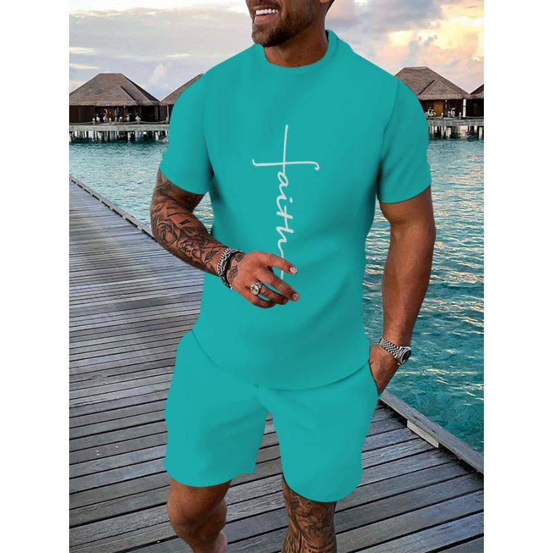 

Комплект для активного отдыха, дышащая мужская повседневная футболка для улицы, укороченный комплект брюк, летний комплект с 3D-печатью, мужской комплект для взрослых S