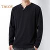 Men Fall Spring Top Buttoned V Neck Long Sleeves Pure Color Loose Pullover T-shirt Daily Wear Sport Homewear Clothes