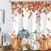 Fall Pumpkin Shower Curtains for Bathroom Thanksgiving Teal Eucalyptus Leaves Watercolor Farmhouse Rustic Vintage Bathroom Decor