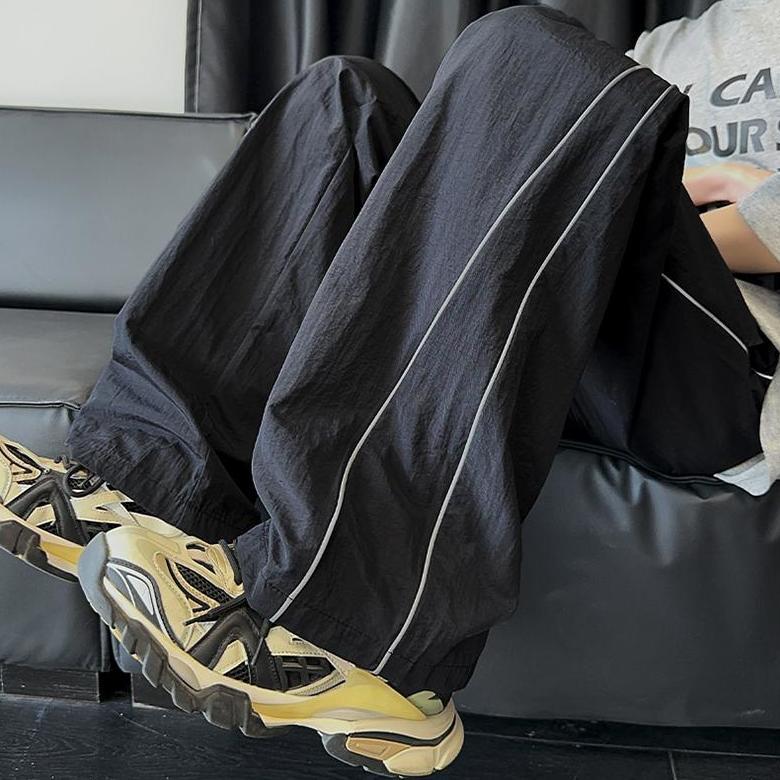 

Унисекс Летние Тонкие Повседневные Брюки в Американском Стиле - Свободные Прямые - Модные Брюки Широкого Покроя - Универсальные Спортивные Повседневные Длинные Брюки 2XL чёрный