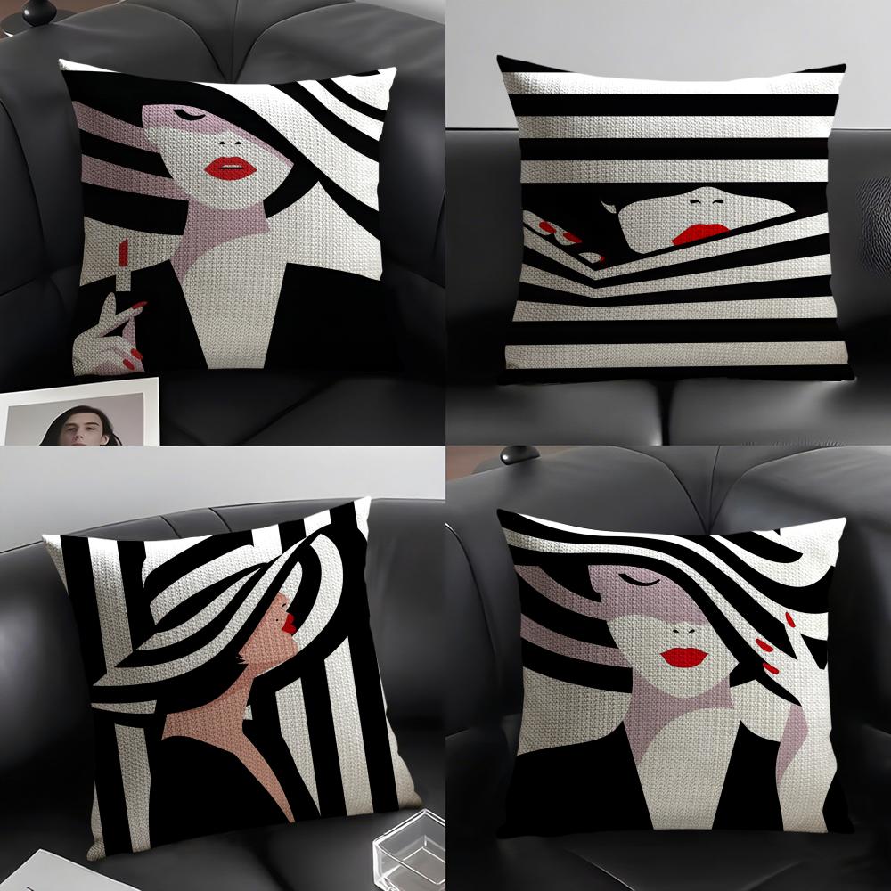 Minimalistischer Illustrator Malika Favre Kissenbezug Naturleinen Beidseitiger Druck Sofa Heimdeko Kissenhülle