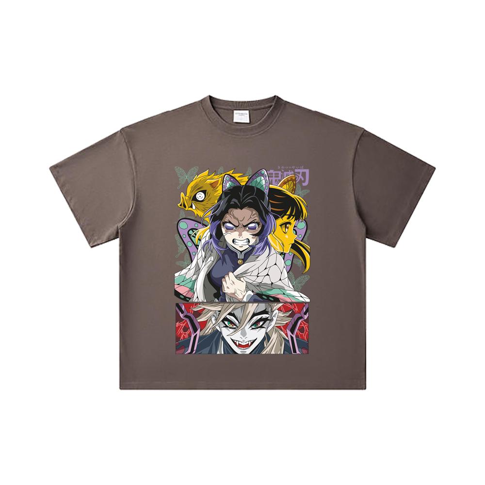 260 GSM Double Yarn 32 Count 100% Cotton Demon Slayer V119 Shinobu Print Unisex Heavy Cotton T Shirt