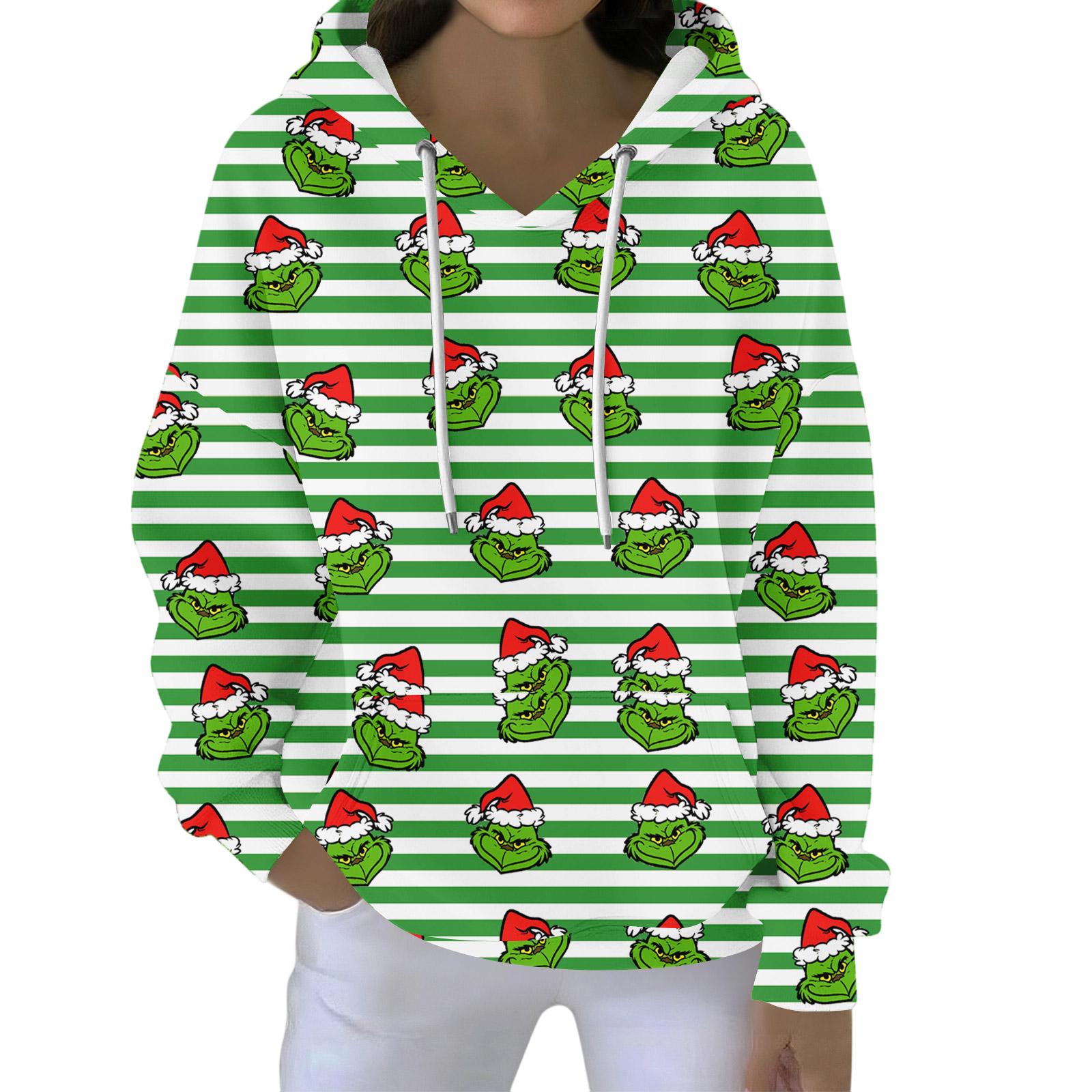 

Christmas Hoodies For Women Funny Cute Printed Holiday Sweatshirt Winter Oversized Pullover Tops L