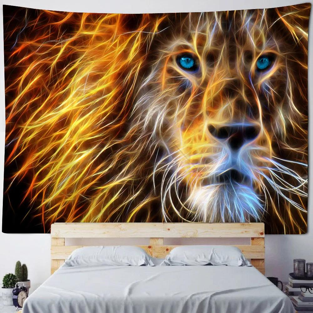 Nordischer Stil Löwenbrüllen Sternenhimmel Wandteppich Traumhafte Tiere Wandbehang für Wohnzimmer Esports-Streamer-Raum Schlafzimmer von Männern Dekoration