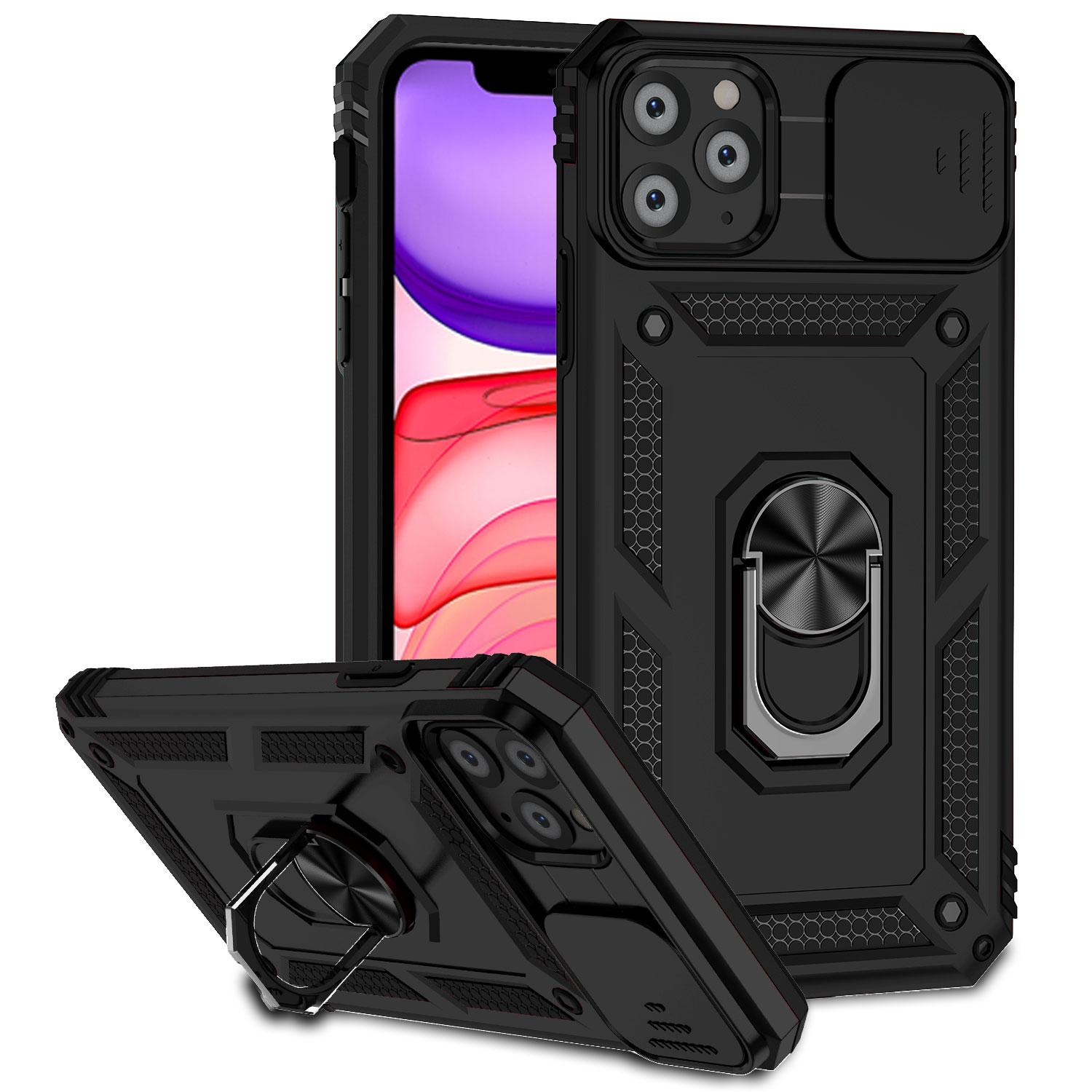 

For iPhone 11 Pro Case Kickstand PC+TPU Hybrid Phone Shell with Camera Slide Cover Black