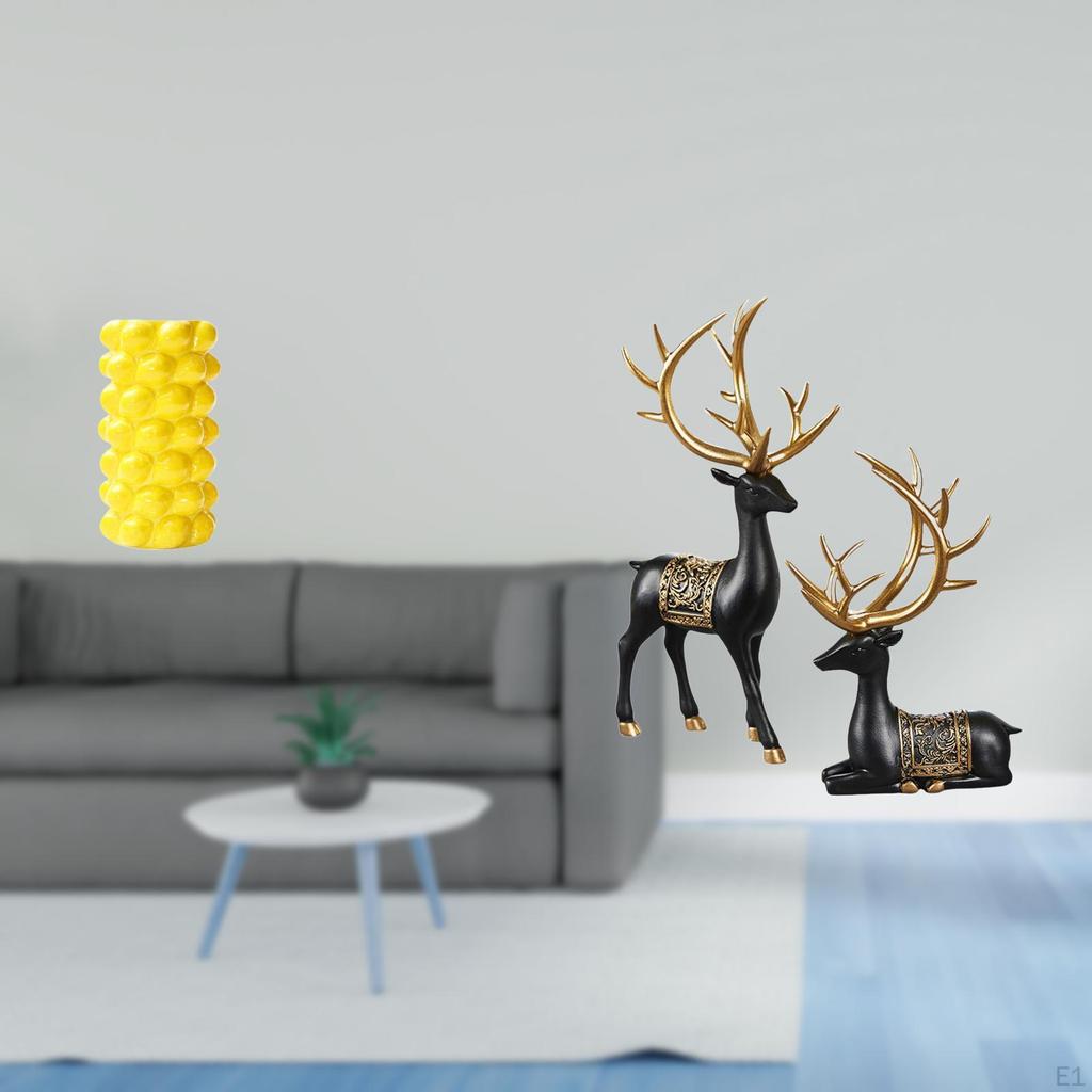 Porcelain Flower Vase And Reindeer Sculpture Set Elegant Desk Ornament with Elk Resin Statue