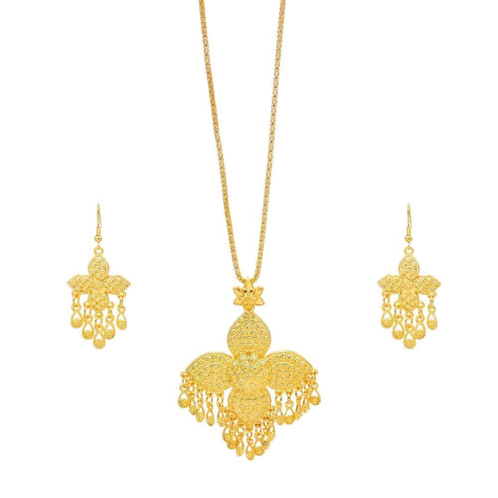 Zinc Zinc Alloy Gold Plated Jewelry Set Thai Women Jewelry Suit Sweet Necklace Earrings Set  Wedding