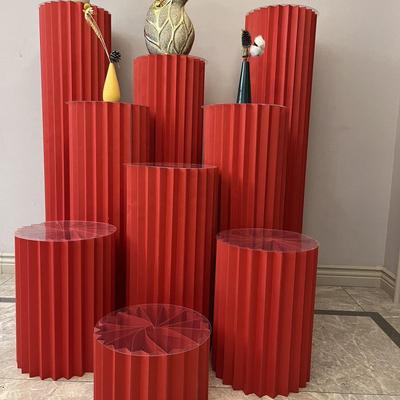 Red & White Foldable Roman Column Decorations for Weddings, Malls, Engagements, Birthdays, Dessert Tables