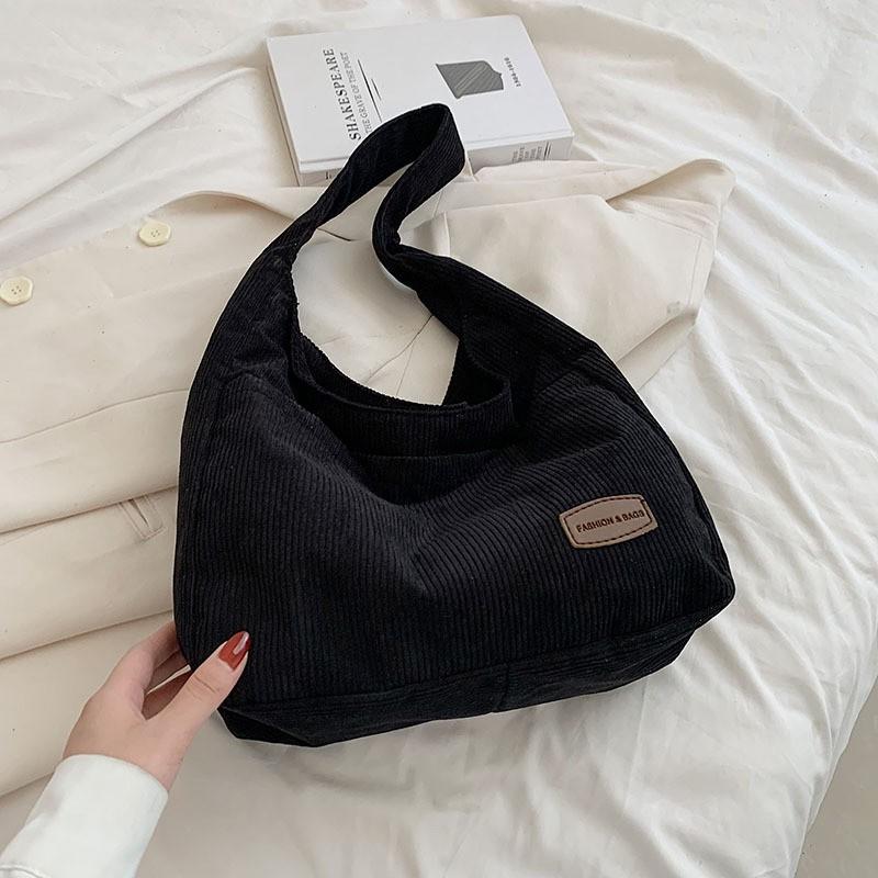 Tote Bag Women New Corduroy Design Korean Shoulder Simple Solid Color Large Capacity Handbag Trend