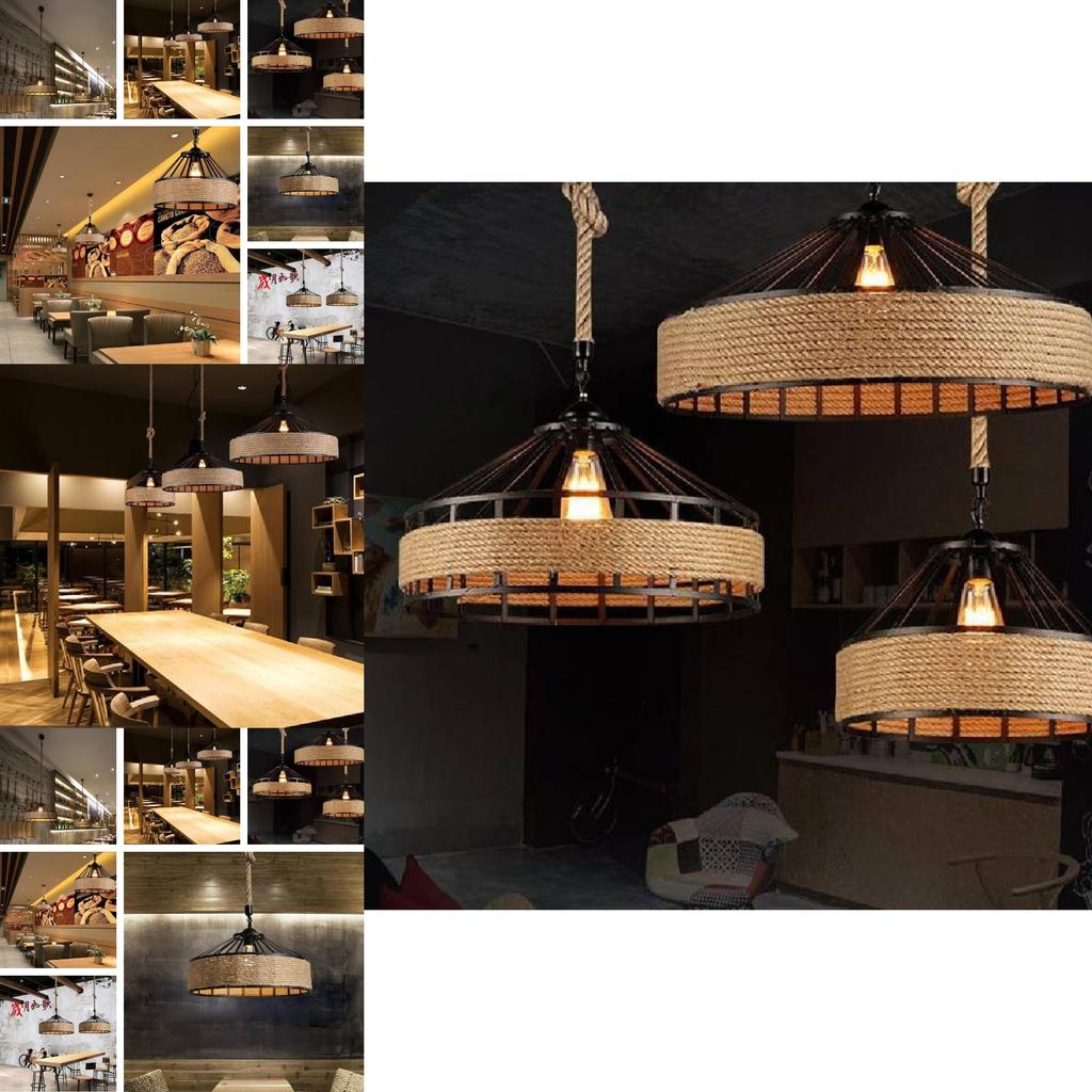Stylish Industrial Iron And Rope Hanging Light Fixture For Retro Restaurant Atmosphere