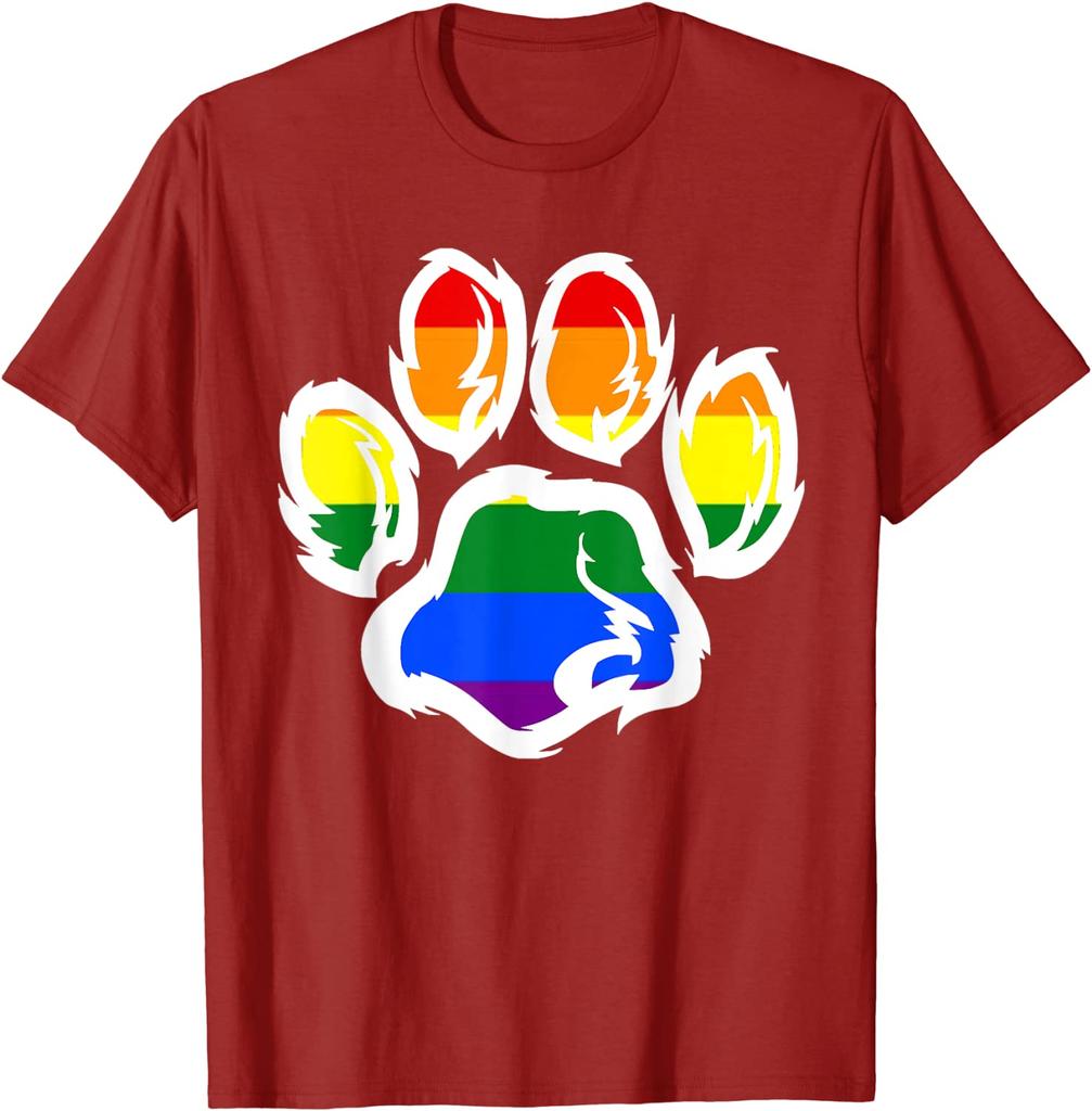 2021 Summer New Print Best Selling Lgbt Ally Furry Pride Rainbow Fursuit Dog Paw Print Tshirt Short Sleeve For Unisex