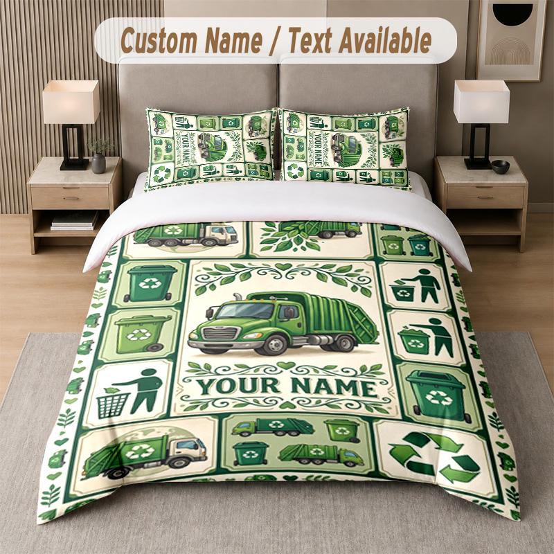 Truck Theme Custom Text Or Name 3Pcs Bedding Set 1 Flat Sheet & 2 Pillowcases Personalized Home Bedding