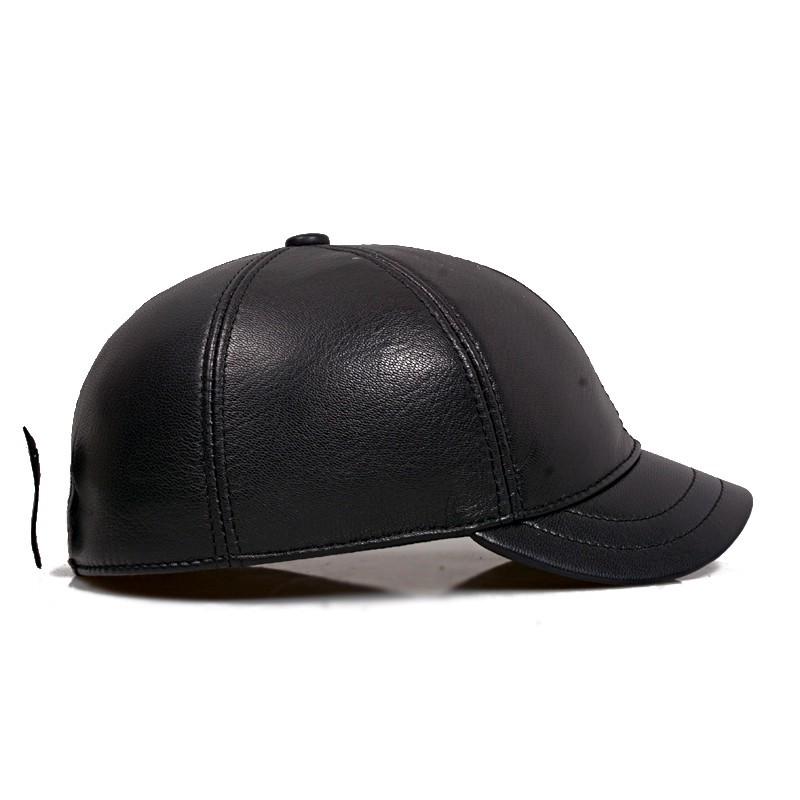 Men's Genuine Sheepskin Leather Baseball Cap - Casual Duckbill Short-Brim Hat for Middle-Aged and Elderly, Spring & Autumn Fashion