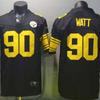 Embroidered Football Jersey Pittsburgh Steelers 90 T.J. Watt Black Gold Mens Sports Game Top