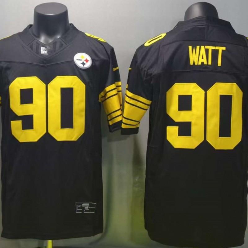 Embroidered Football Jersey Pittsburgh Steelers 90 T.J. Watt Black Gold Mens Sports Game Top
