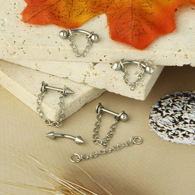 Multifunktionaler Lippen- und Augenbrauenstecker aus Edelstahl mit Kette und Konusdesign