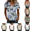 Women’s Casual V Neck Short Sleeve Floral Print T Shirt Top Lightweight Loose Fit Comfortable Style for Everyday Wear